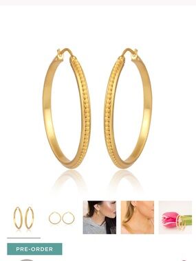 Gold Beaded Edge Hoop Earrings - Women Jewelry